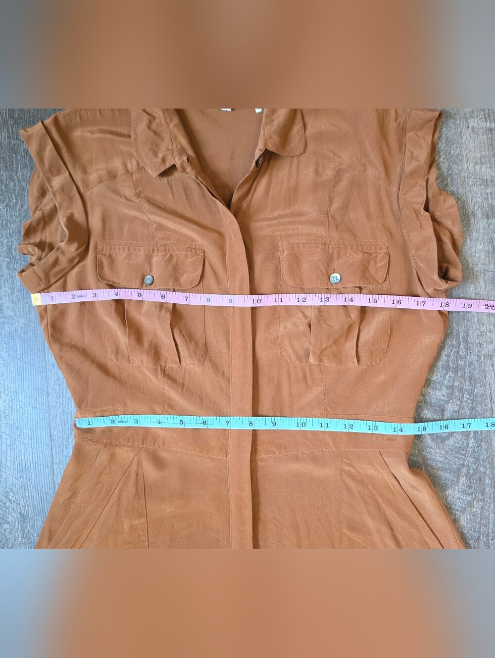 Broadway & Broome 100% Silk Safairi Shirt Midi Dress Women's 4 Terracotta Pocket - Picture 10 of 13